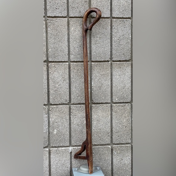 Early 20th Century Antique Wooden Loop Handle Tool Ended Walking Stick Cane - Picture 1 of 16